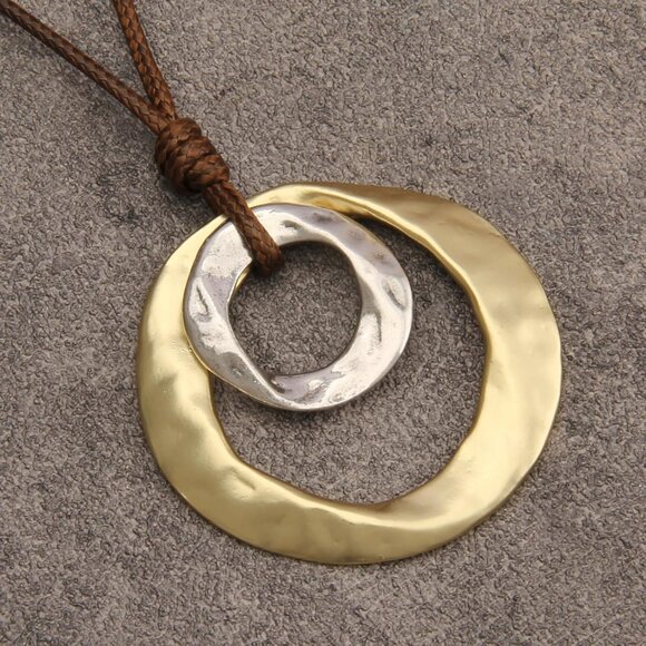 Wooden Necklaces for Women Gold Leather Necklace Long Boho Layered Necklace Silv - Picture 3 of 9